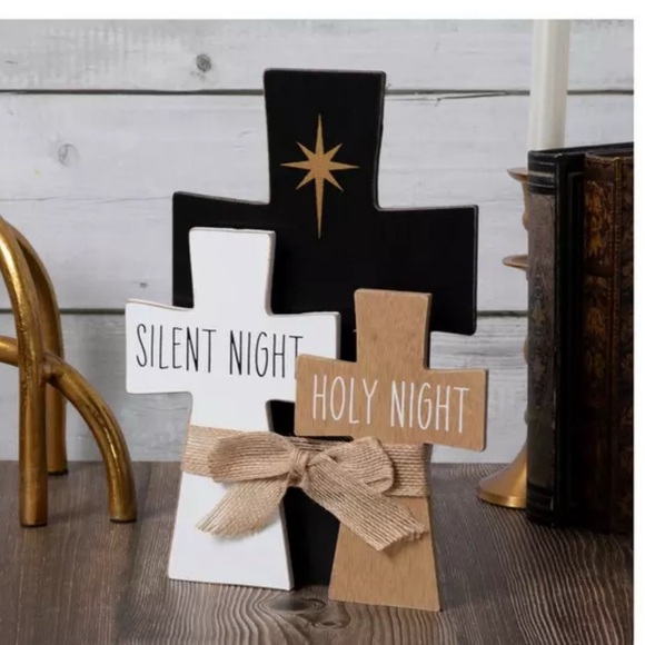 Silent Night Crosses Wood Wall Crosses Rustic Cross Set - Picture 1 of 4